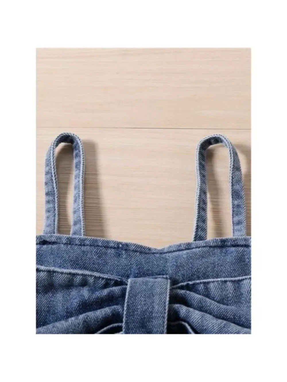 Children's Denim Bowknot Crop Top and Pleated Skirt Set